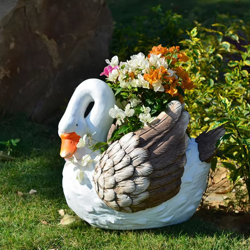 Pot de fleur de cygne de dessin animé