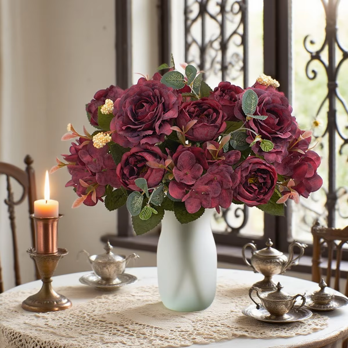 Bouquet de fleurs artificielles en soie : roses