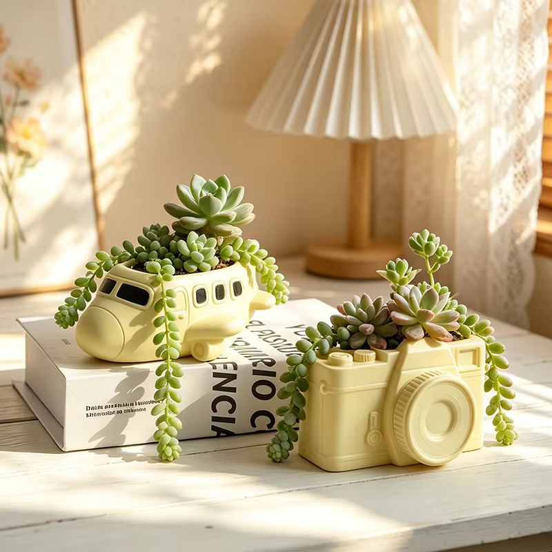 Nouveau pot de fleurs créatif en résine en forme d'avion de dessin animé pour plantes succulentes