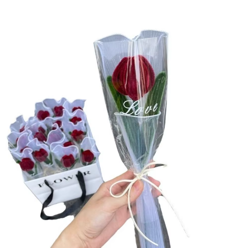 Romantique 30 cm tricot fleur Rose tulipes cadeaux faits à la main Simulation