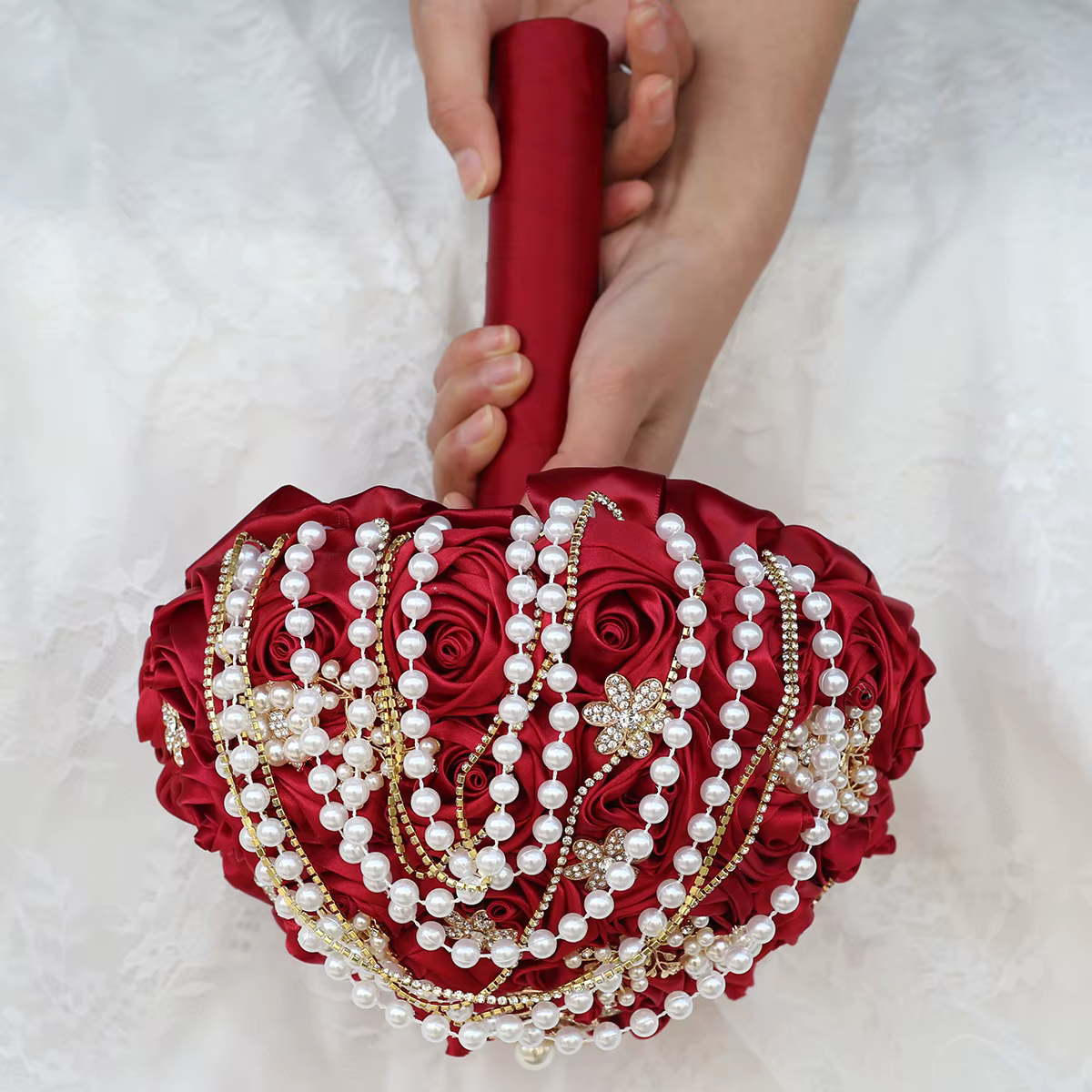 Kyunovia Bouquet de Mariage Personnalisé de Qualité Supérieure en Ivoire avec Broche