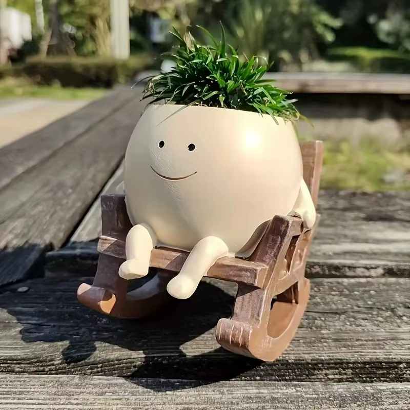Pot de fleur avec visage souriant, cadeau créatif, ornement en résine