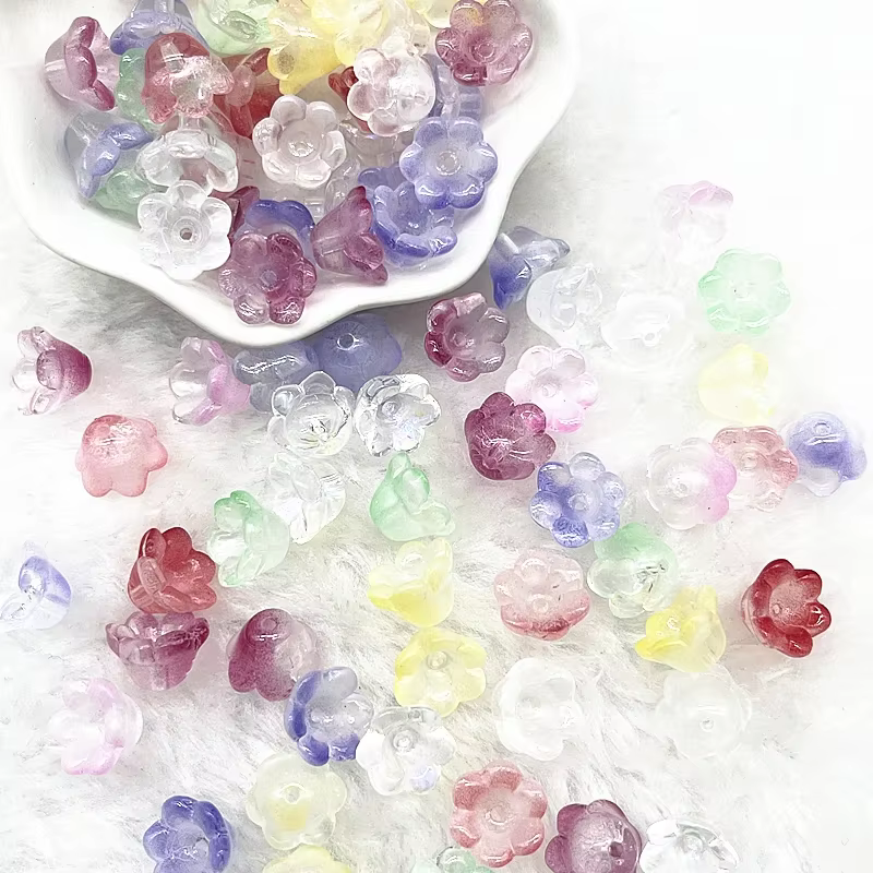 Perles de verre colorées en forme de fleur de trompette, 20 pièces, 7x12mm, pour la fabrication de bijoux, épingle à cheveux, bricolage fait à la main
