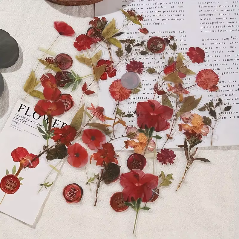 40 feuilles de fleurs séchées Collection série laque plante fleur séchée autocollants pour animaux de compagnie créatif bricolage Collage décor stationnaire