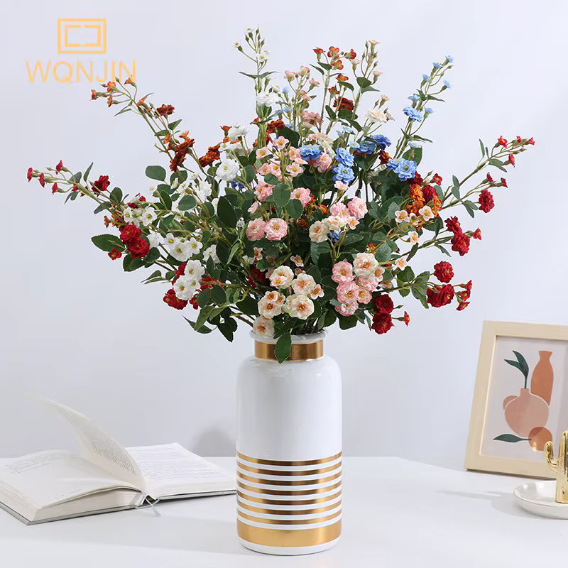 WQNJIN 75 cm bleu haute qualité européenne Mini Roses longue branche fleurs en soie artificielle maison Table pièce maîtresse décor de chambre