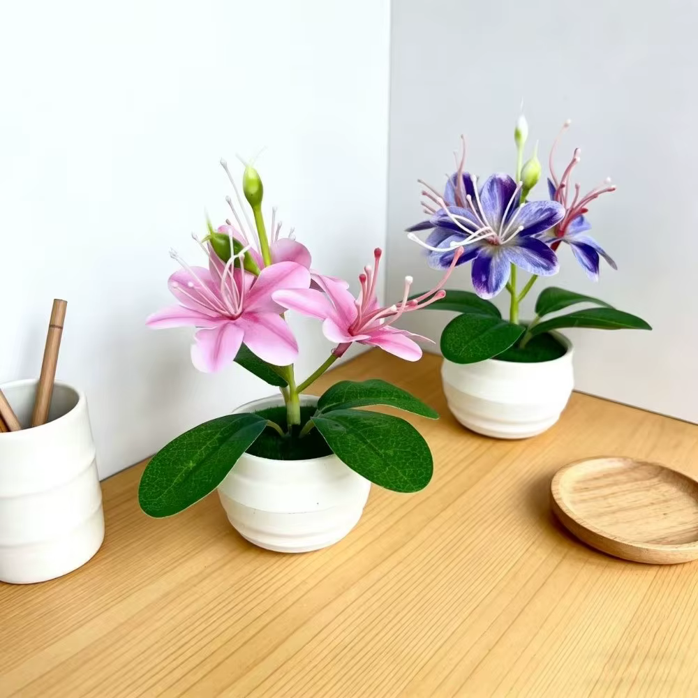 3 fleurs artificielles de jasmin en pot avec pot blanc