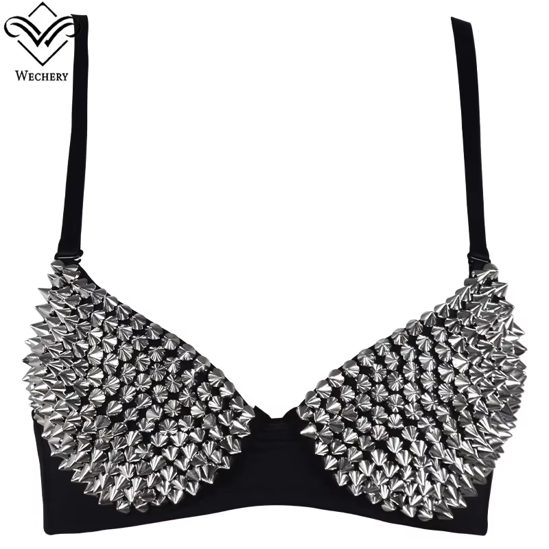Soutien-gorge sexy, accessoires steampunk, corset à rivets, bustier push-up doré et argenté, vêtements de club pour femmes, lingerie sexy, sous-vêtements féminins