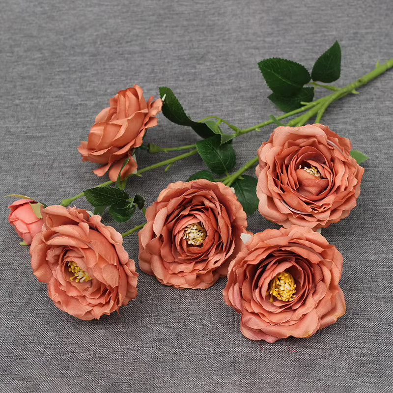 Série de fleurs artificielles couleur caramel pour mariage