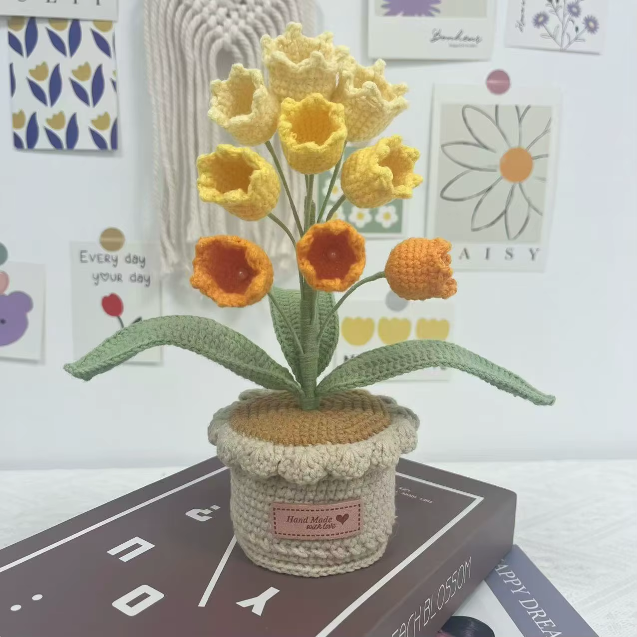 Crochet cloche orchidée en Pot fleur tissée à la main plante artificielle créative décoration de bureau Pot