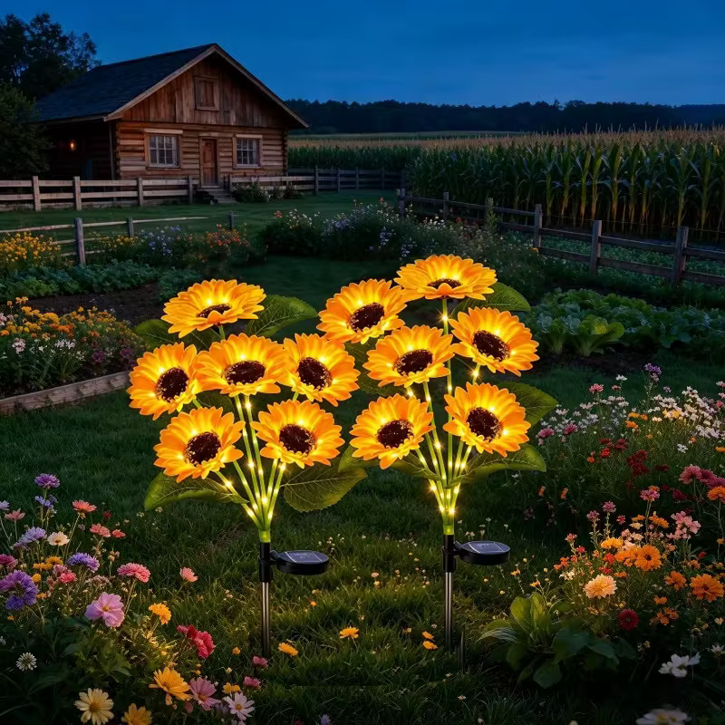 Lampes solaires d'extérieur en forme de tournesol avec tige lumineuse