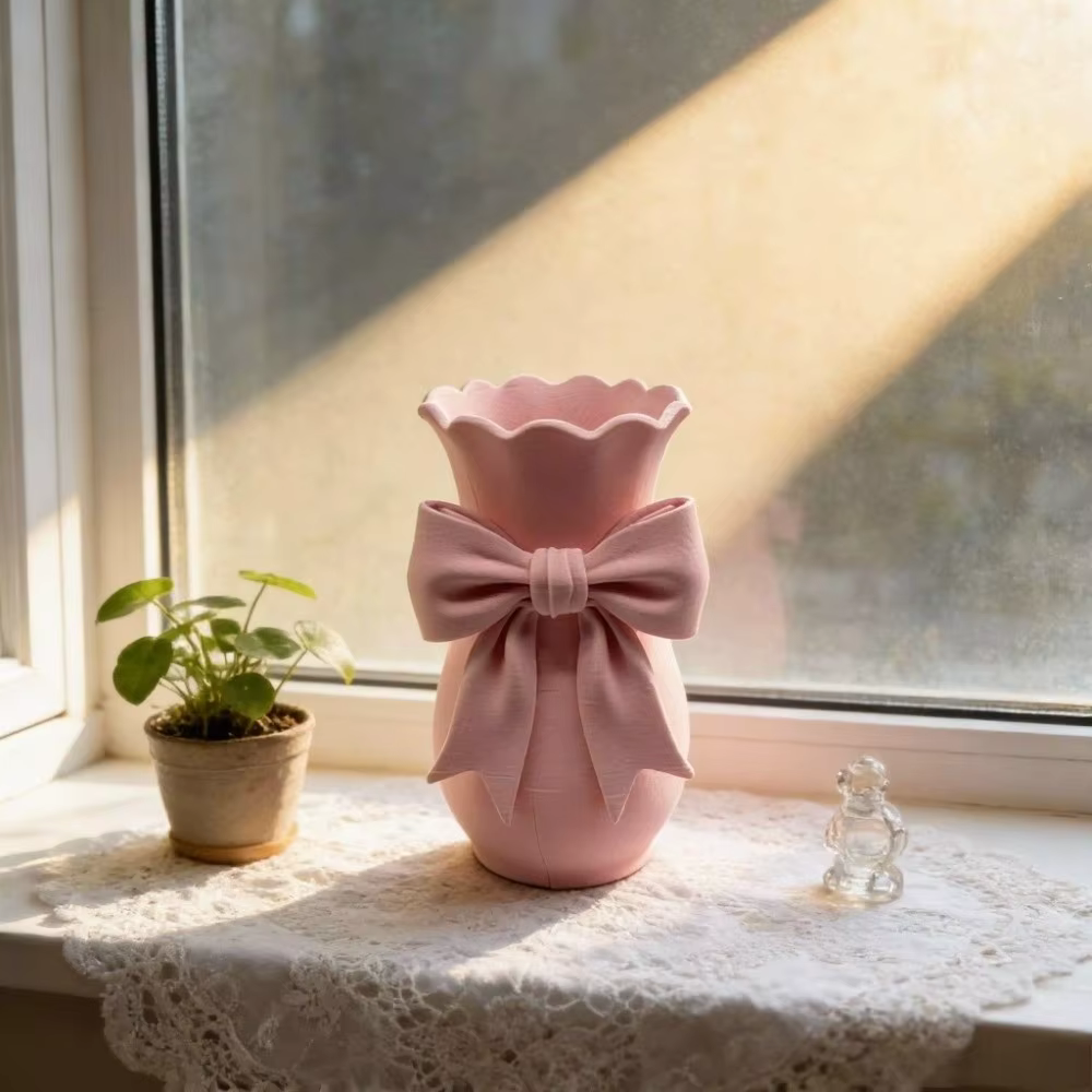 Vases à fleurs en forme de nœud rose au design torsadé