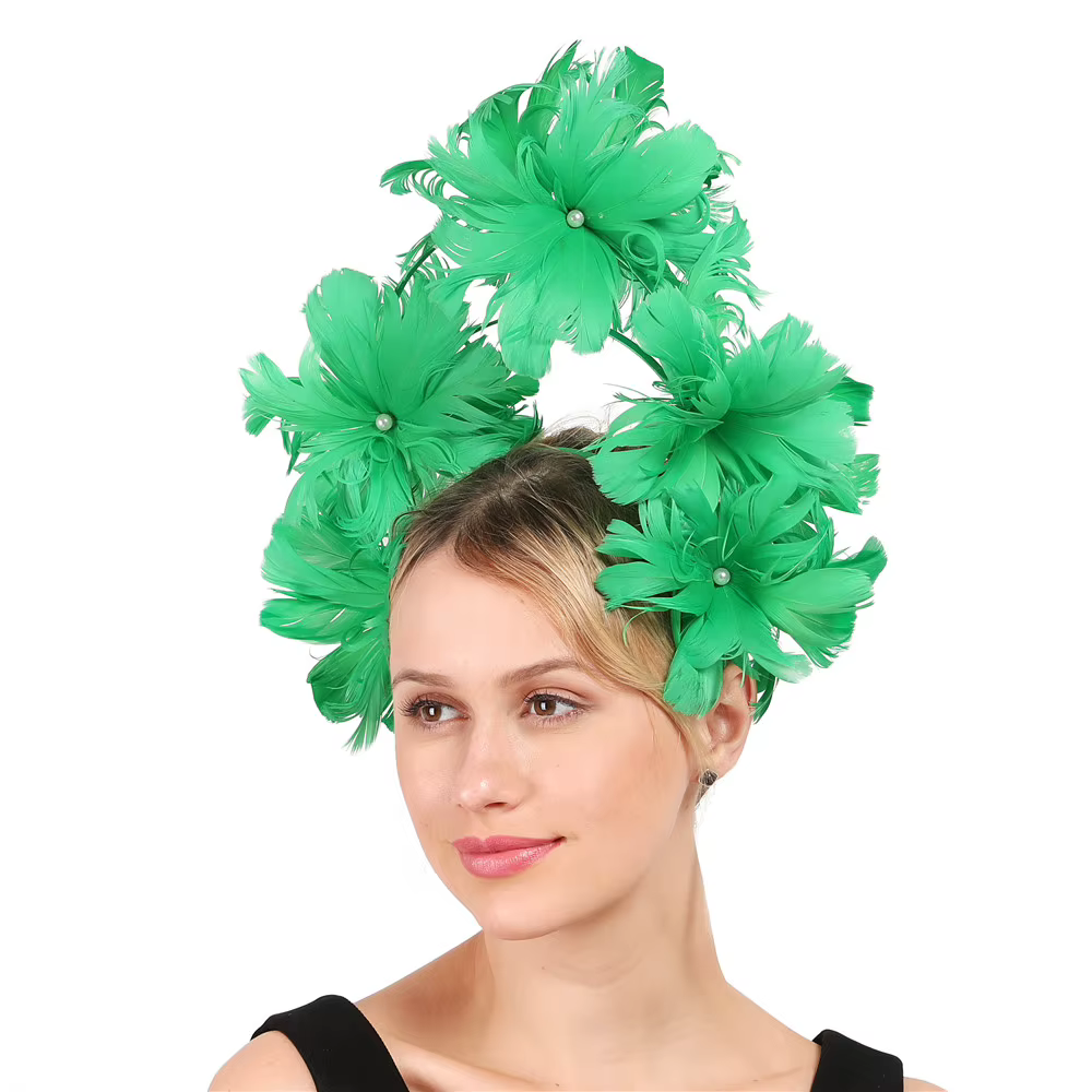 Serre-tête élégant pour femme avec plumes rouges et fleurs, accessoire de coiffure de mariage, idéal pour les mariées et les soirées, coiffe fantaisie