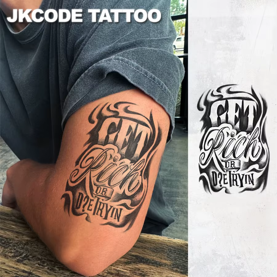 Tatouage semi-permanent | Tatouages de style hip-hop « Get-Rich-Quick », motifs graffiti, totems porte-bonheur, tatouages pour le cou | Peinture corporelle imperméable unisexe, tatouages tempo