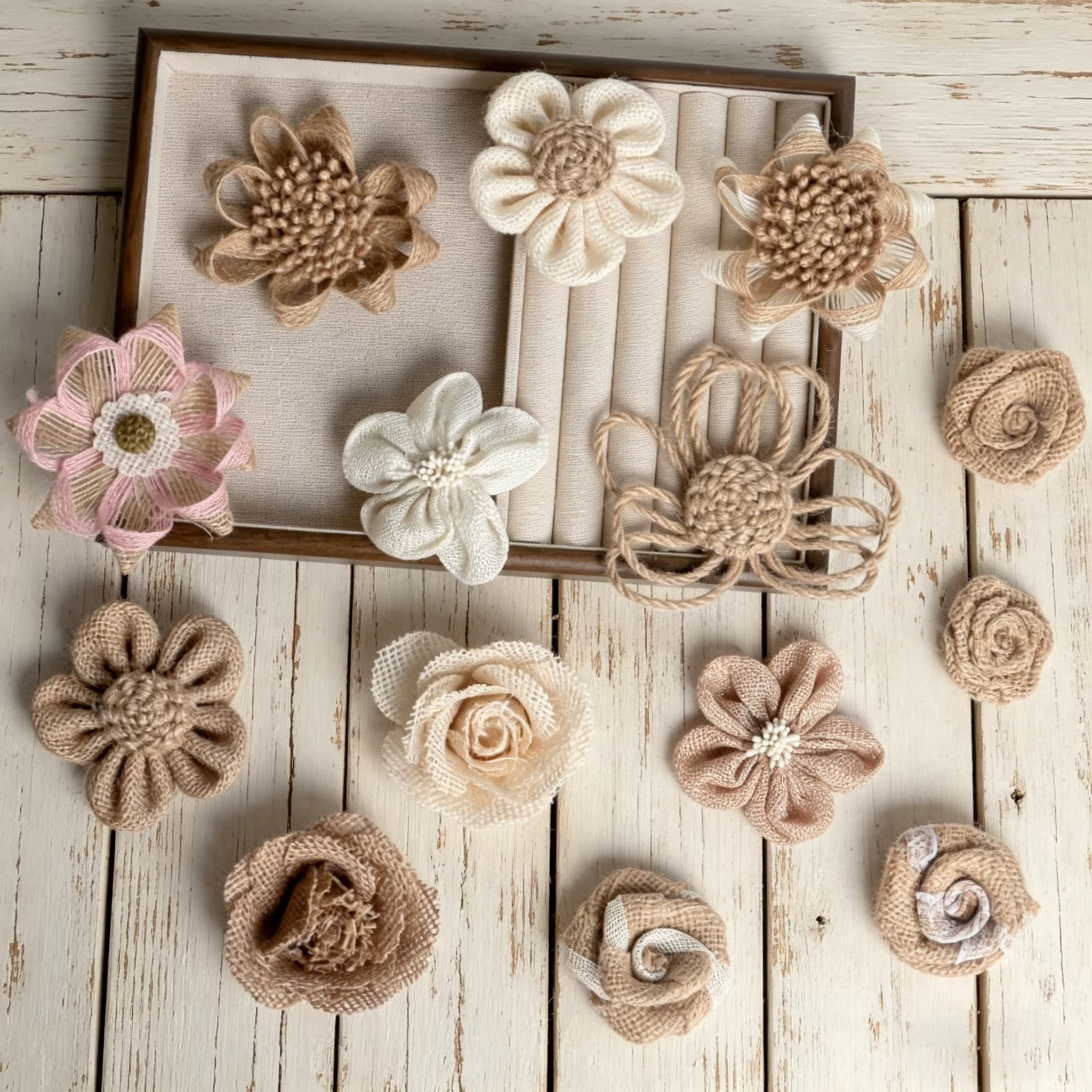 10 pièces de fleurs en toile de jute naturelle, patchs de fleurs en tissu de lin rustique, appliques vintage DIY pour mariage, Noël, décoration intérieure