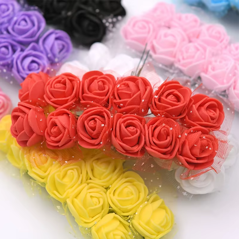 144 pièces/2 cm Mini dentelle Pe Rose mousse têtes de fleurs Bouquet pour mariage décoration de la maison Scrapbooking