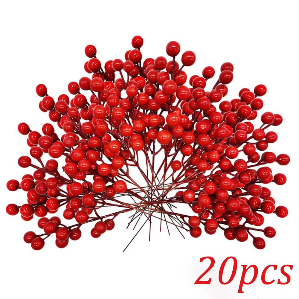 20 pièces baies de houx artificielles noël hiver fausses