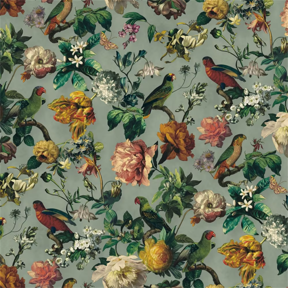 Papier peint personnalisé en forme d'oiseau et de fleur rurale