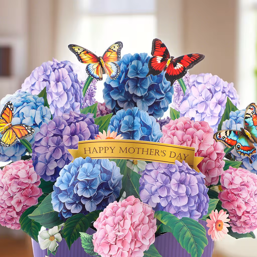 Carte de vœux pop-up avec bouquet de fleurs