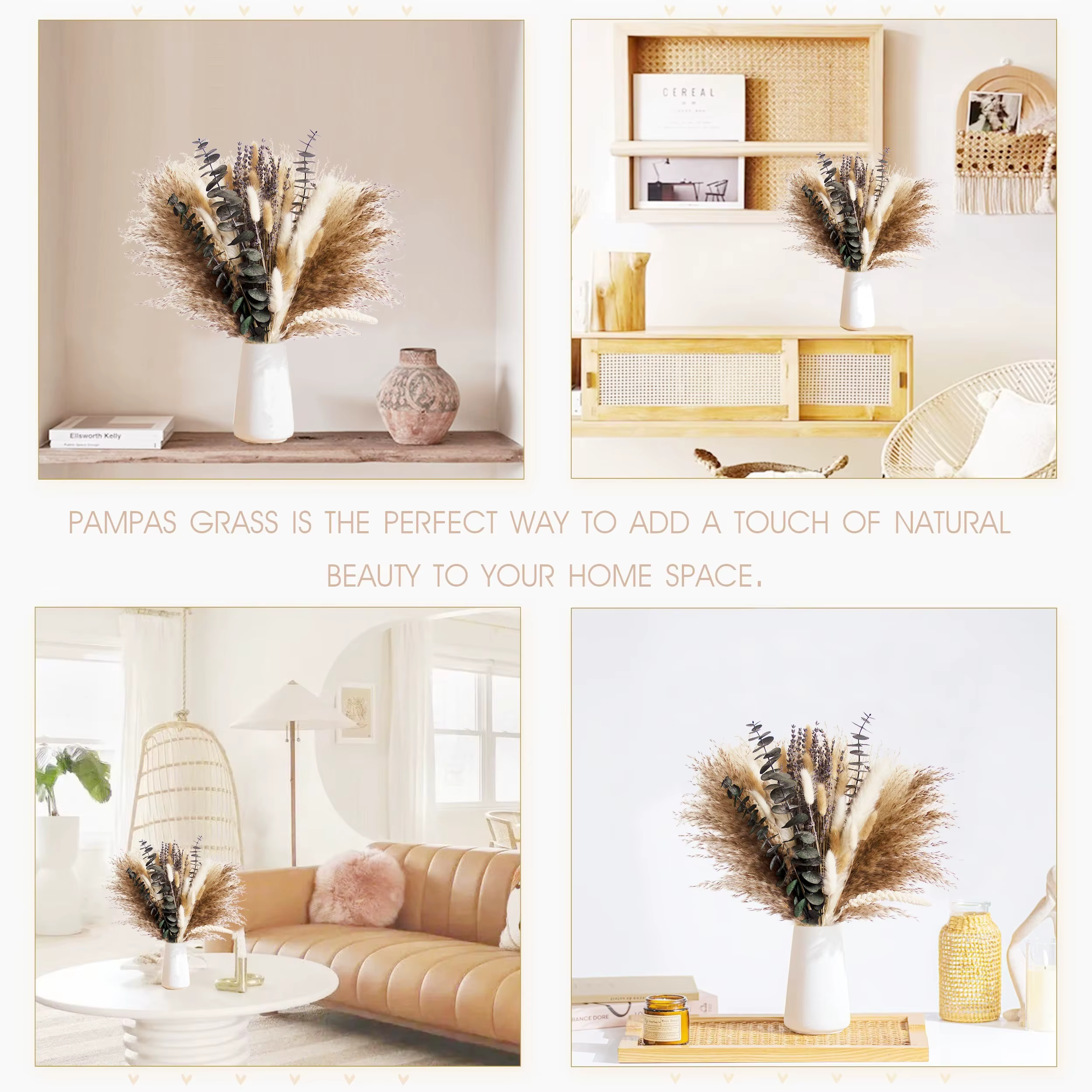 90 pièces fleurs séchées Pampas lapin queue Eucalyptus Bouquet Boho maison jardin décoration fleur artificielle Pampa décor de fête de mariage
