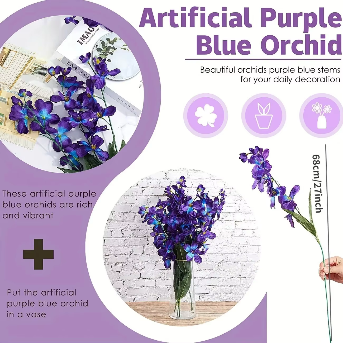 Orchidée artificielle violette et bleue