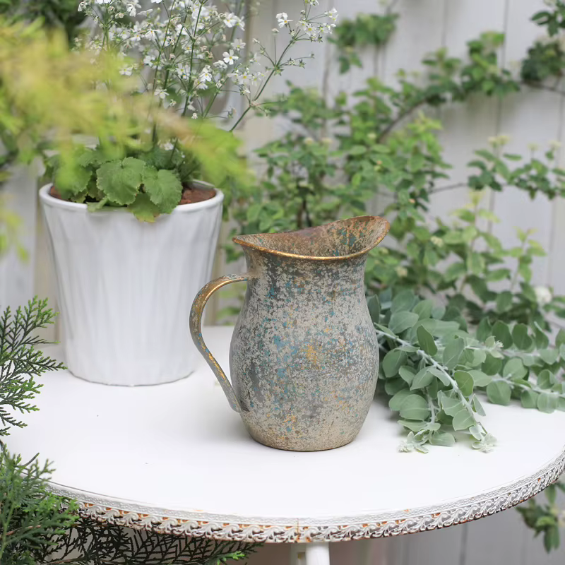 Vase à fleurs Vintage en métal galvanisé