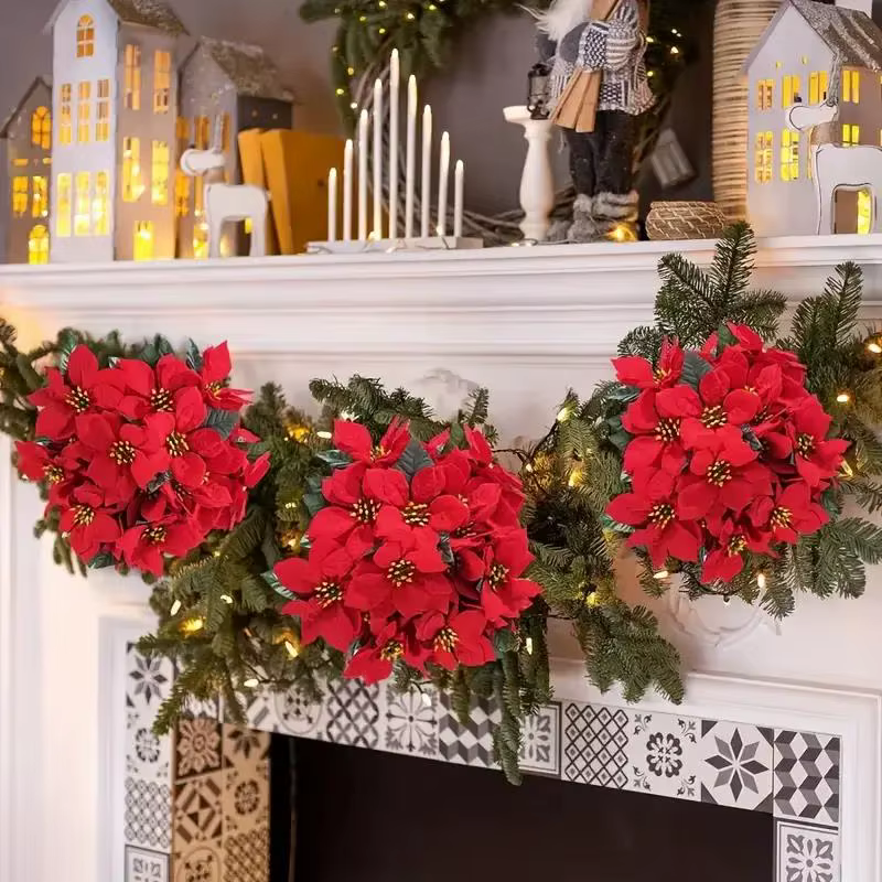 Bouquets de fleurs de Poinsettia artificielles rouges de noël