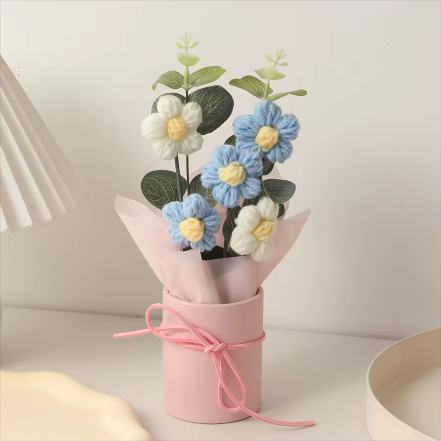 1 Pièce Magnifique Bouquet de Fleurs en Fil de Laine avec Tube Floral