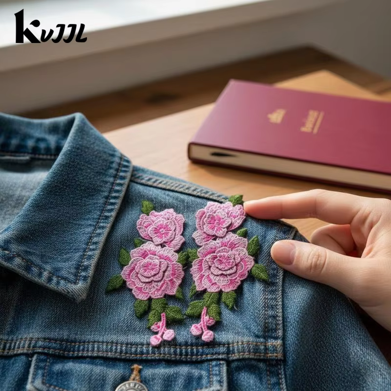 Patch brodé de fleurs 3D 24x13CM Rouge Élégant Applique pour Robes Décoration Couture DIY Artisanat Fait Main