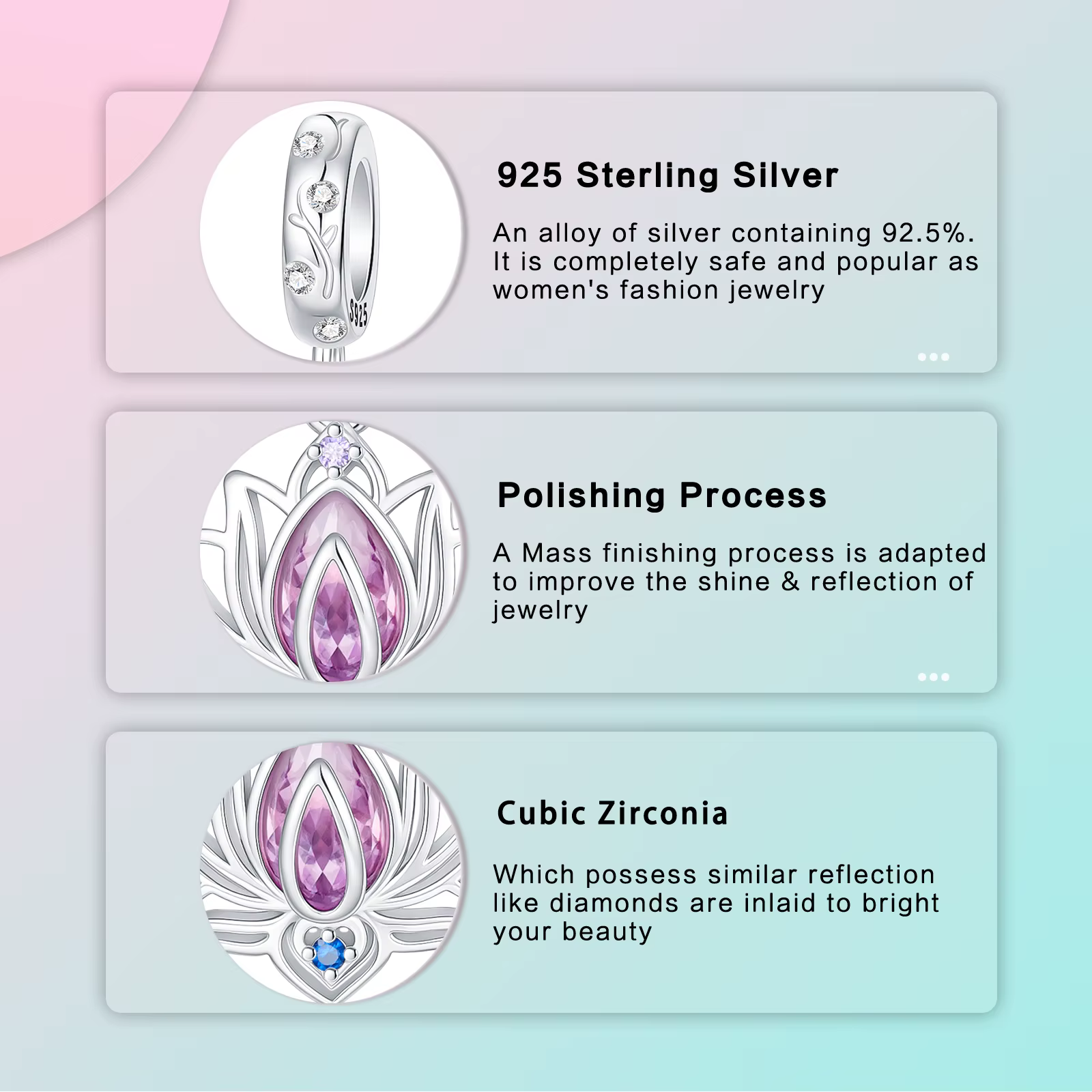 Pendentif fleur de Lotus en argent Sterling 925, breloque hypoallergénique, perle incrustée de zircon rose, idéal pour bracelet, bijoux cadeau pour femmes