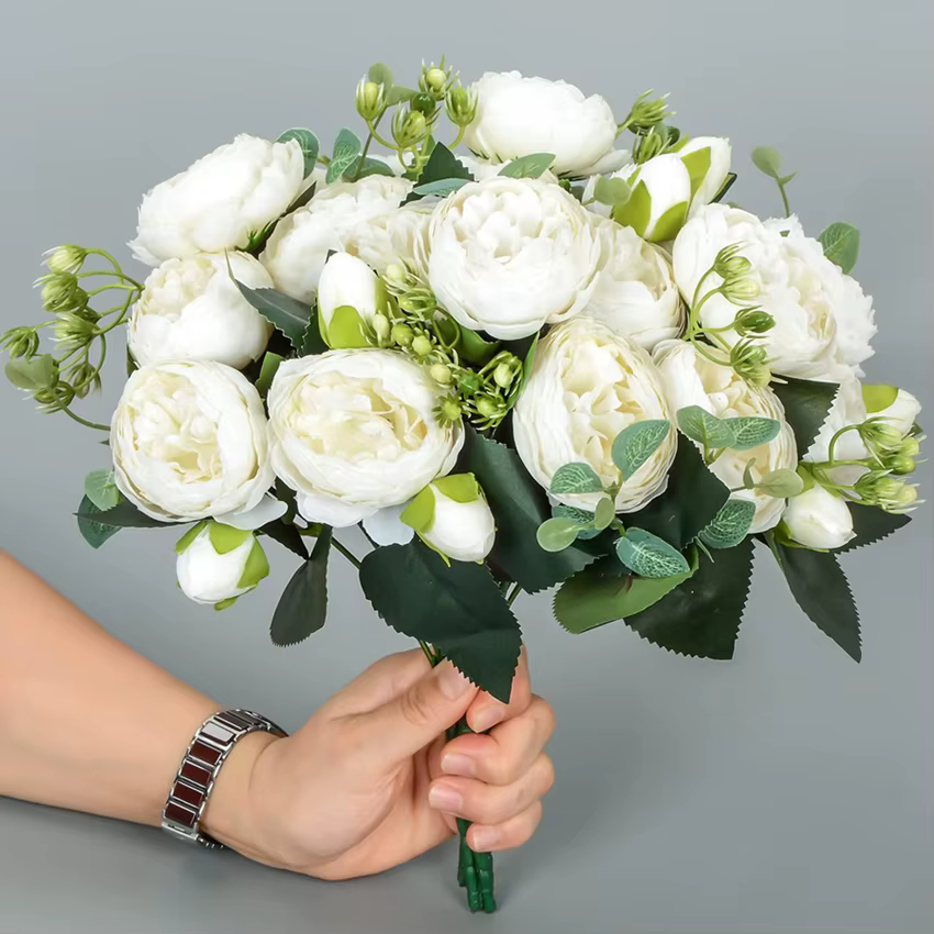 Fleurs artificielles Soie Pivoine Bouquet Festival Décorations Vase Pour La Maison Chambre Jardin Salon Mariage Mariée Faux Plantes Prop