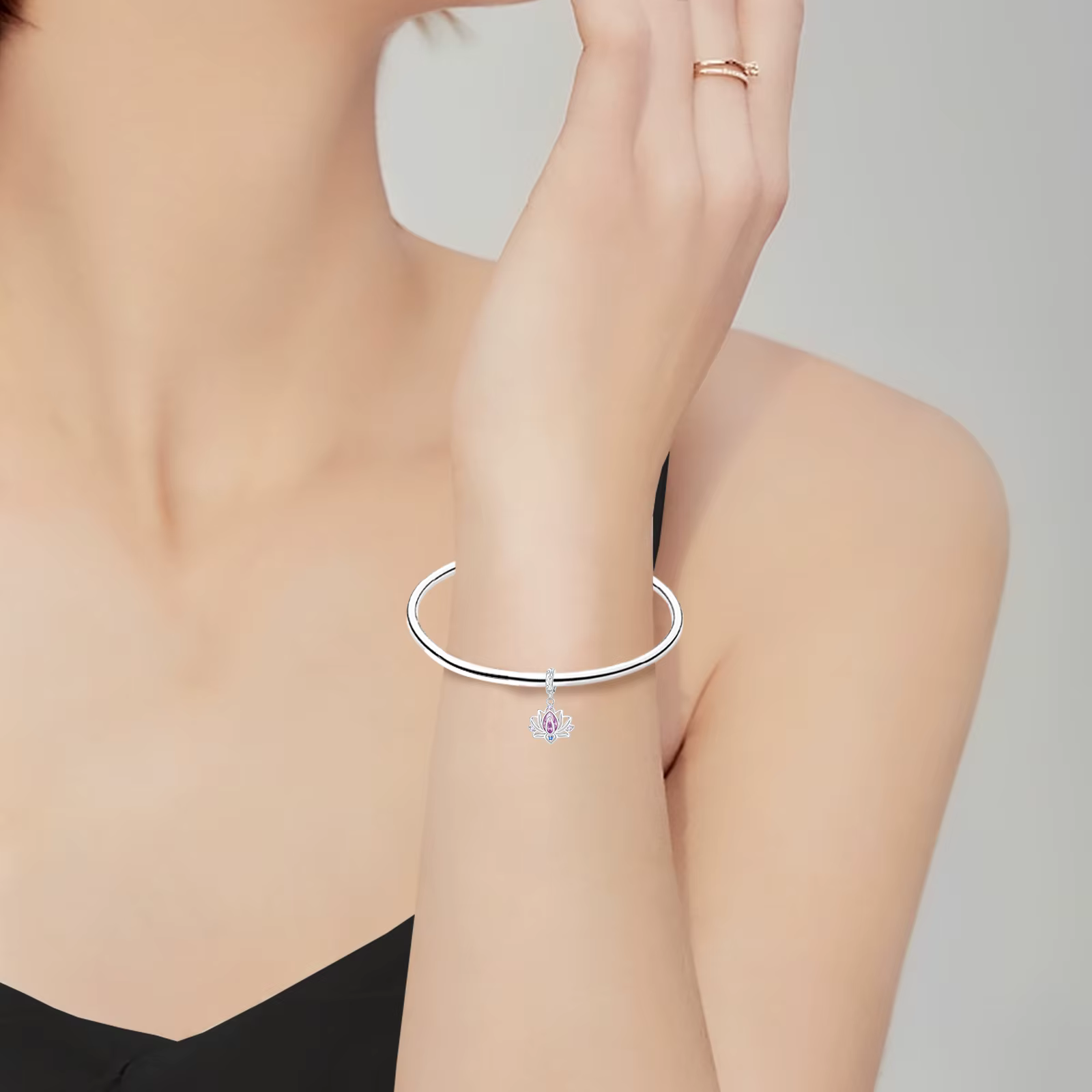 Pendentif fleur de Lotus en argent Sterling 925, breloque hypoallergénique, perle incrustée de zircon rose, idéal pour bracelet, bijoux cadeau pour femmes