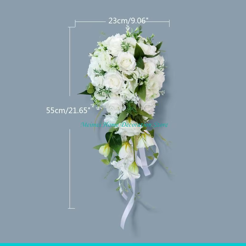 H7BF – Bouquet mariée en roses, cascade romantique, tenant une fleur, mariée