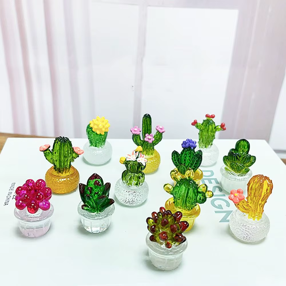 Décoration Cactus Cartoon en Résine Transparente