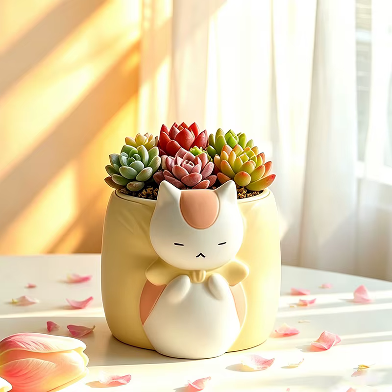 Pot de fleurs en résine chat bouffon endormi