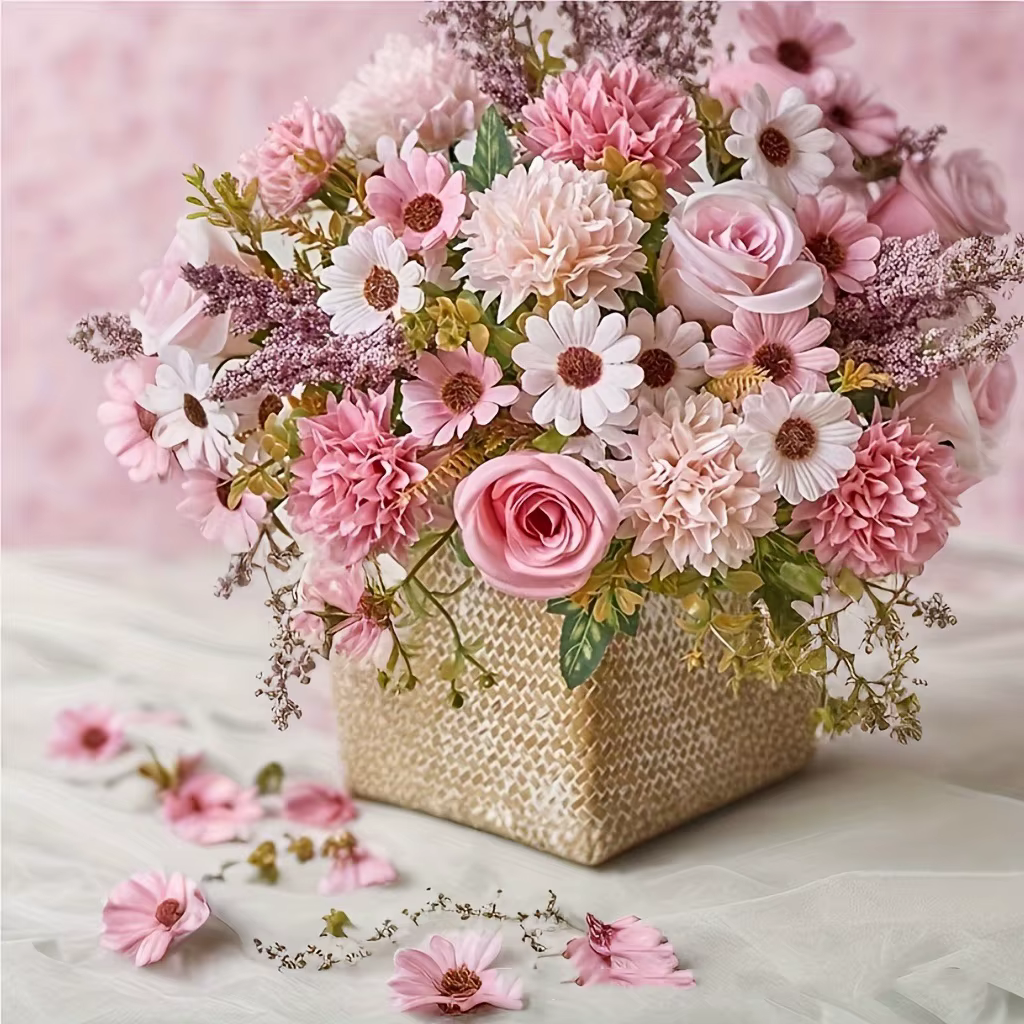 Fleurs Artificielles Rose d'Automne Pissenlit Bouquet de Mariage Faux