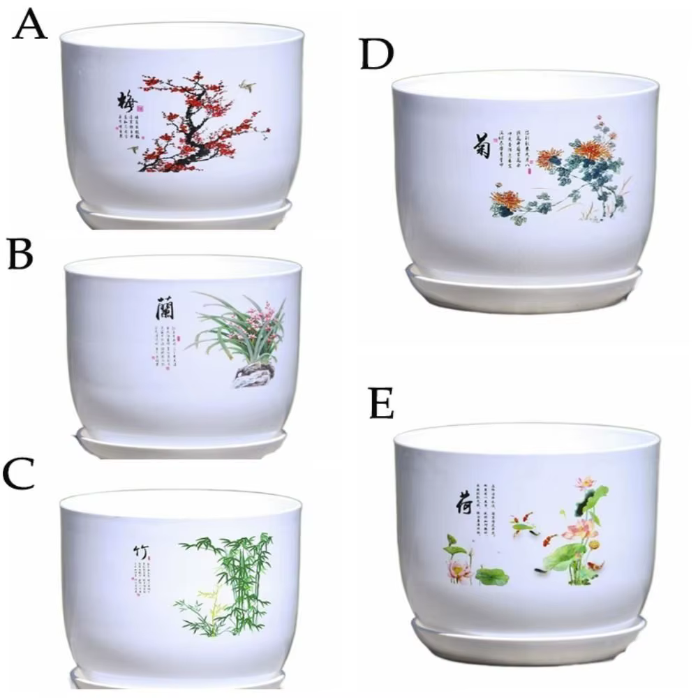 Pot de fleurs en plastique extra large blanc avec plateau
