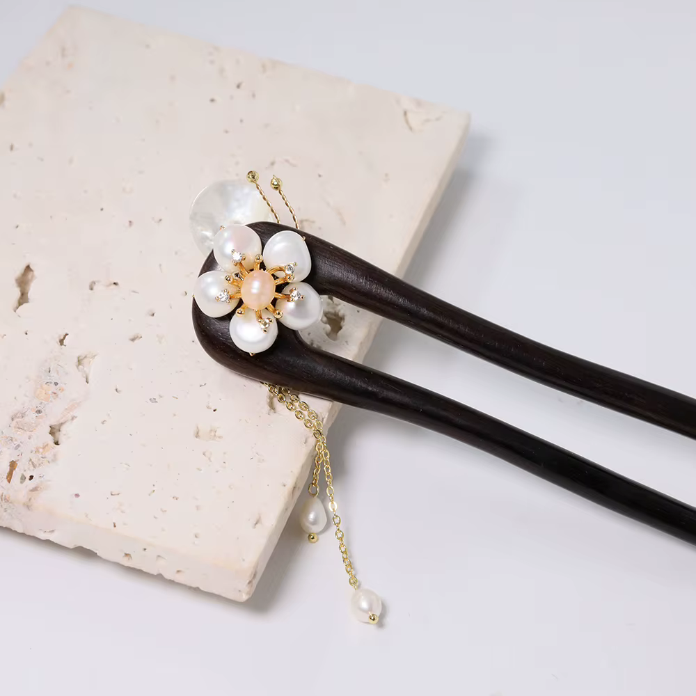 ALANDING YST-Épingle à Cheveux en Perles Naturelles pour Femme, Fleur Excavateur, Style de Styliste Coréen, Bijoux de Luxe, Cadeau à la Mode pour Dames et Bol, GH0135