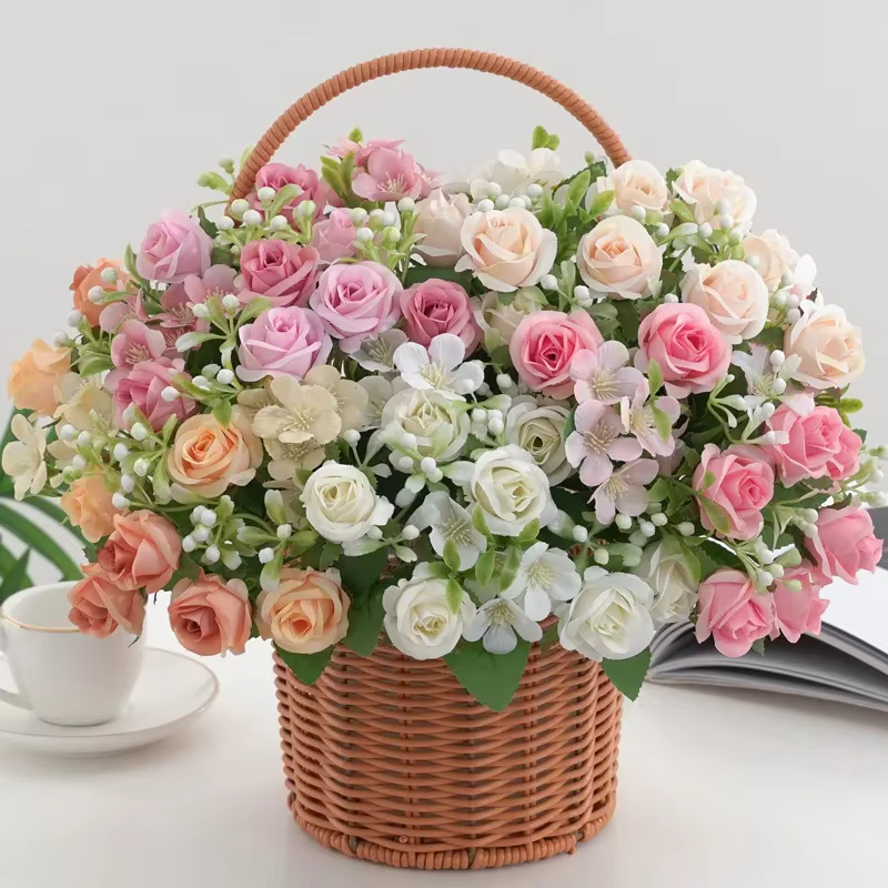 Bouquet d'hortensia artificiel à 8 têtes d'aloès vert
