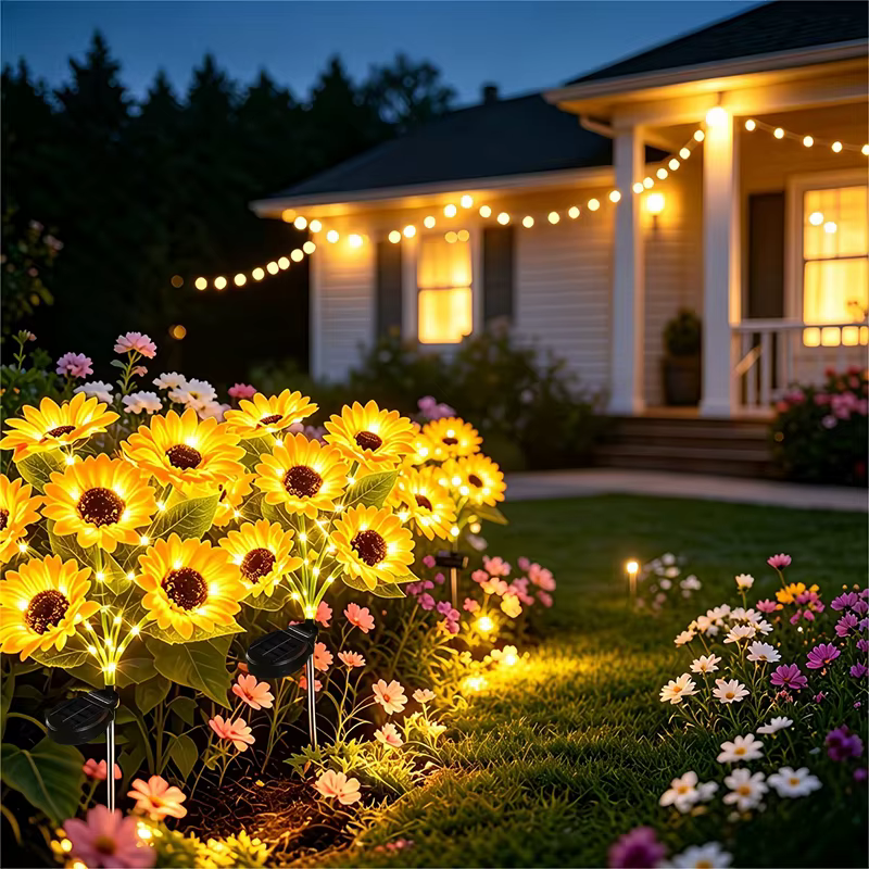 Lampes solaires en forme de tournesol pour jardin
