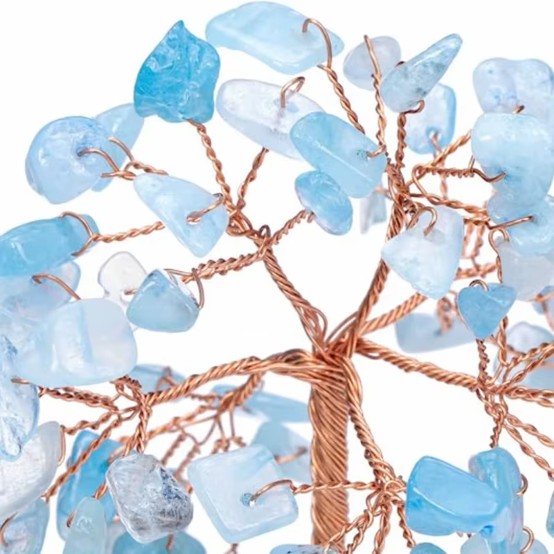 Mini arbre à argent en cristal enveloppé de fil de cuivre avec base en tranche d'agate