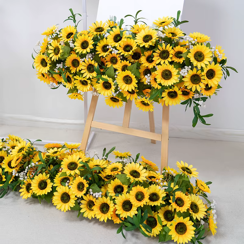 Tournesol blanc souffle de bébé fleur rangée décor mariage toile de fond Table pièce maîtresse florale Banquet événement fournitures Photo accessoires