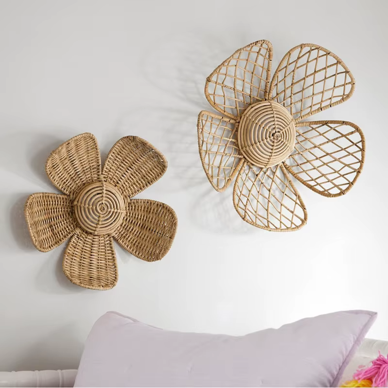 INS – ornements muraux de fleurs en rotin tissé nordique
