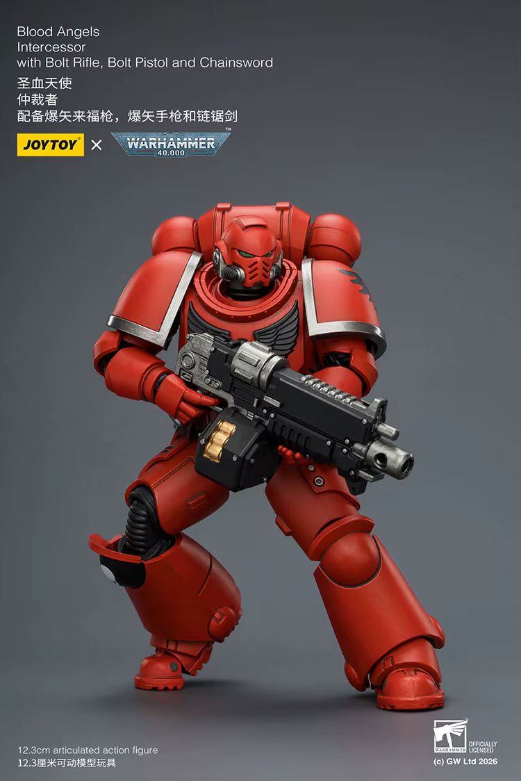 【Accessoires】Figurine d'action JOYTOY Warhammer 1/18 Blood Angels Intercessor avec fusil à clous, pistolet à clous et épée à chaînes, modèle de jouet