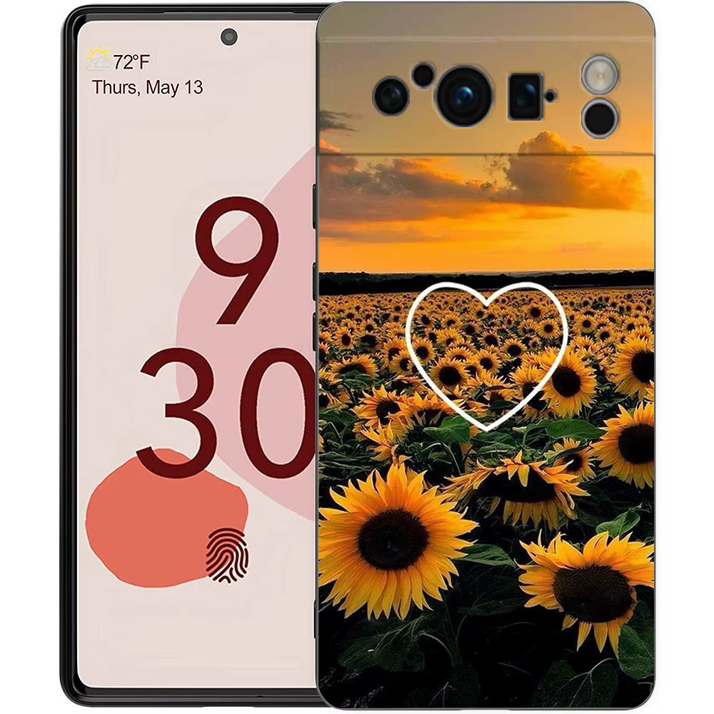 Belle coque de téléphone tournesol jaune pour Google Pixel 9 8 9A 8A 7 7A 6 Pro XL 6A 5G, dos souple noir, couverture de luxe en TPU