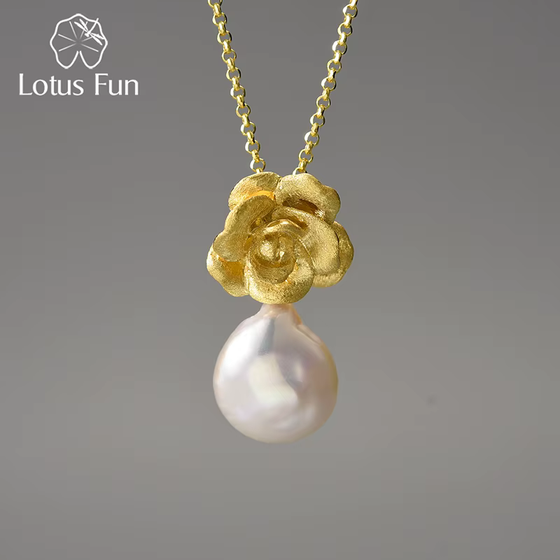 Lotus Fun – collier avec pendentif en forme de fleur de camélia pour femmes, perles baroques naturelles françaises, chaînes en argent Sterling 925 véritable, bijoux fins