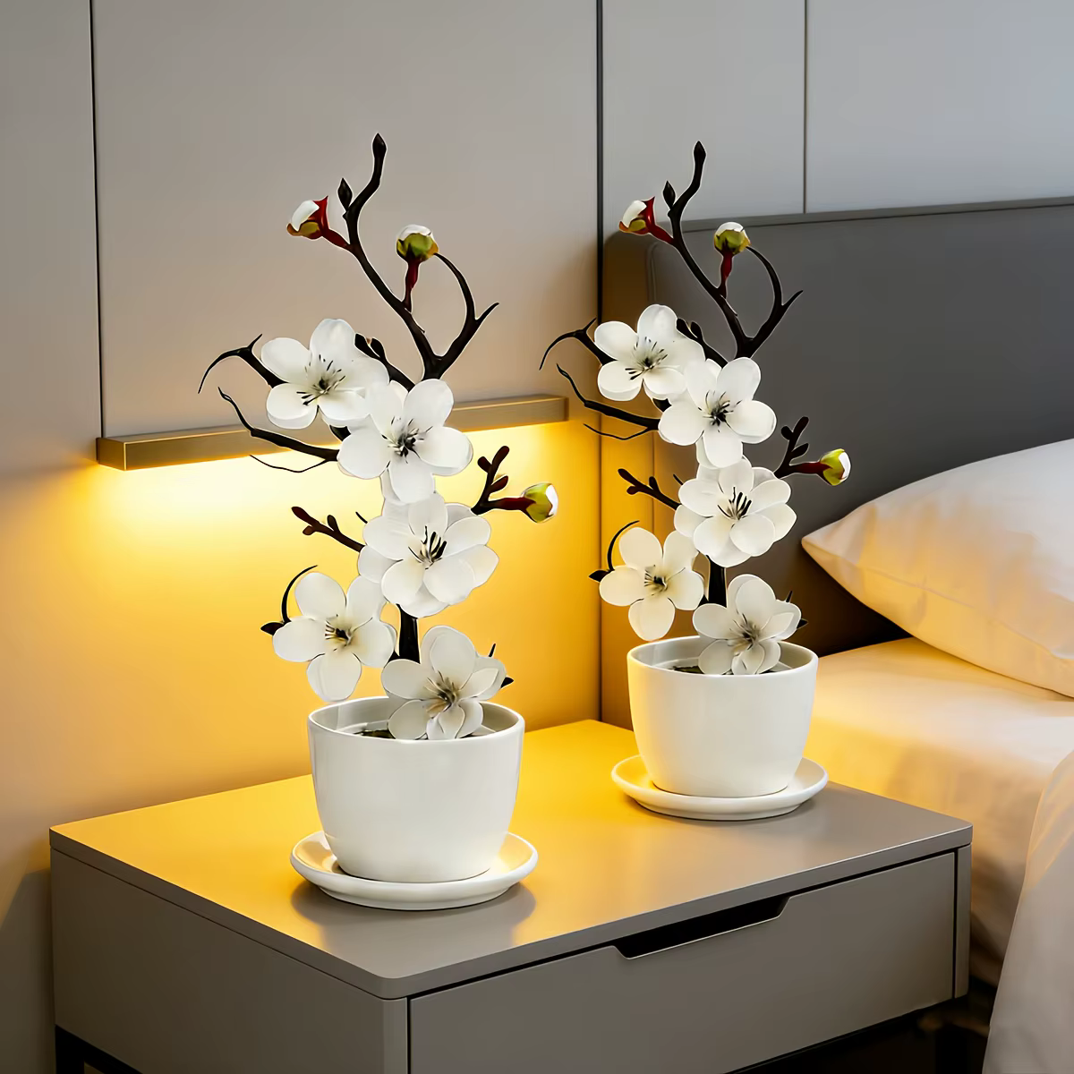 2 fleurs artificielles réalistes en crème blanche