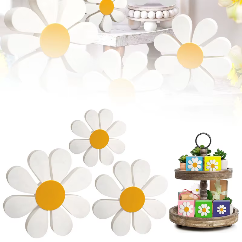 Ornements de fleurs de marguerite en bois