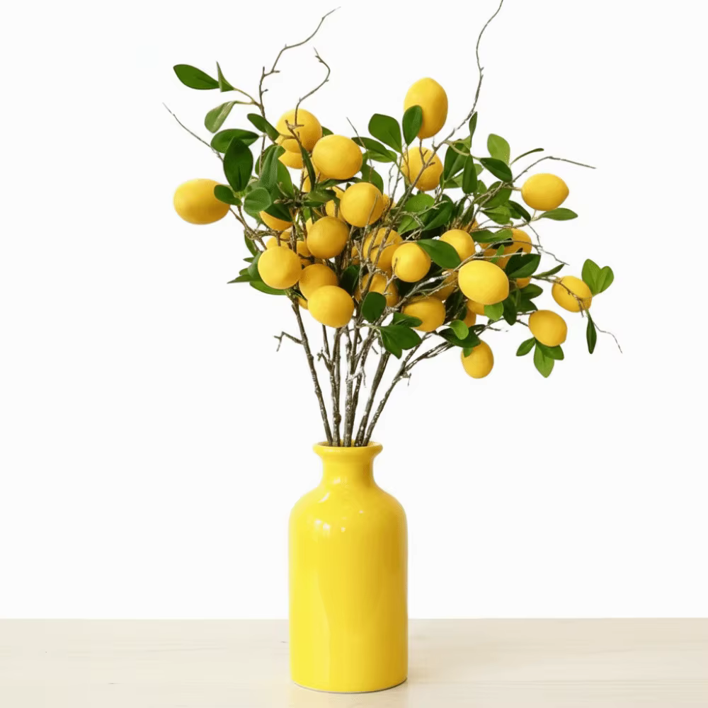 Branche de citron artificielle à feuilles vertes