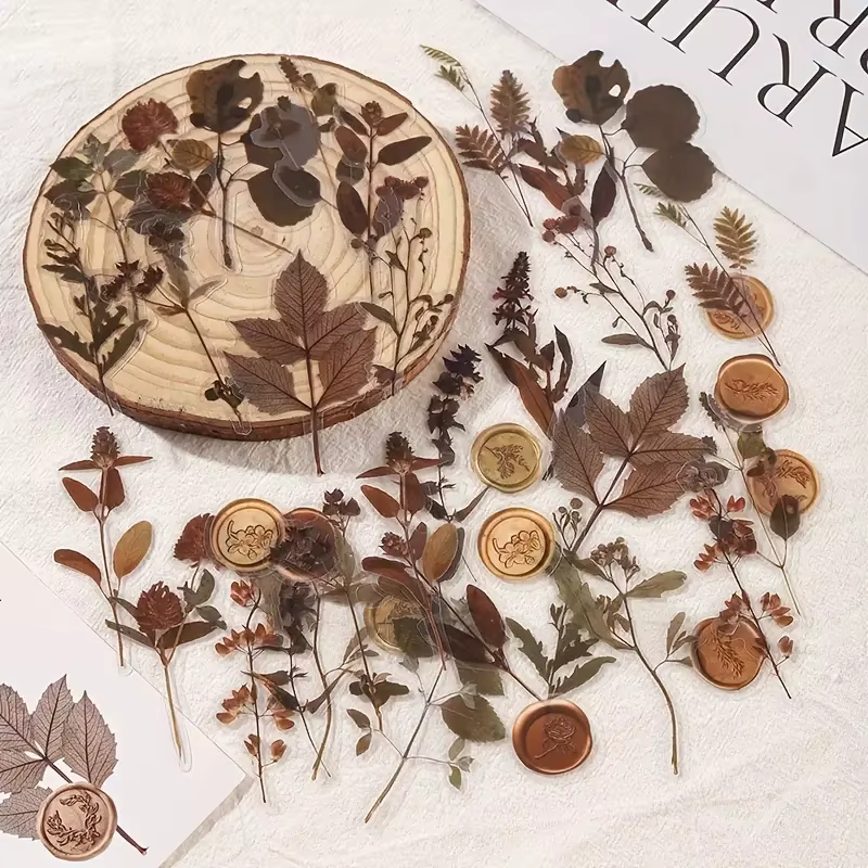 40 feuilles de fleurs séchées Collection série laque plante fleur séchée autocollants pour animaux de compagnie créatif bricolage Collage décor stationnaire