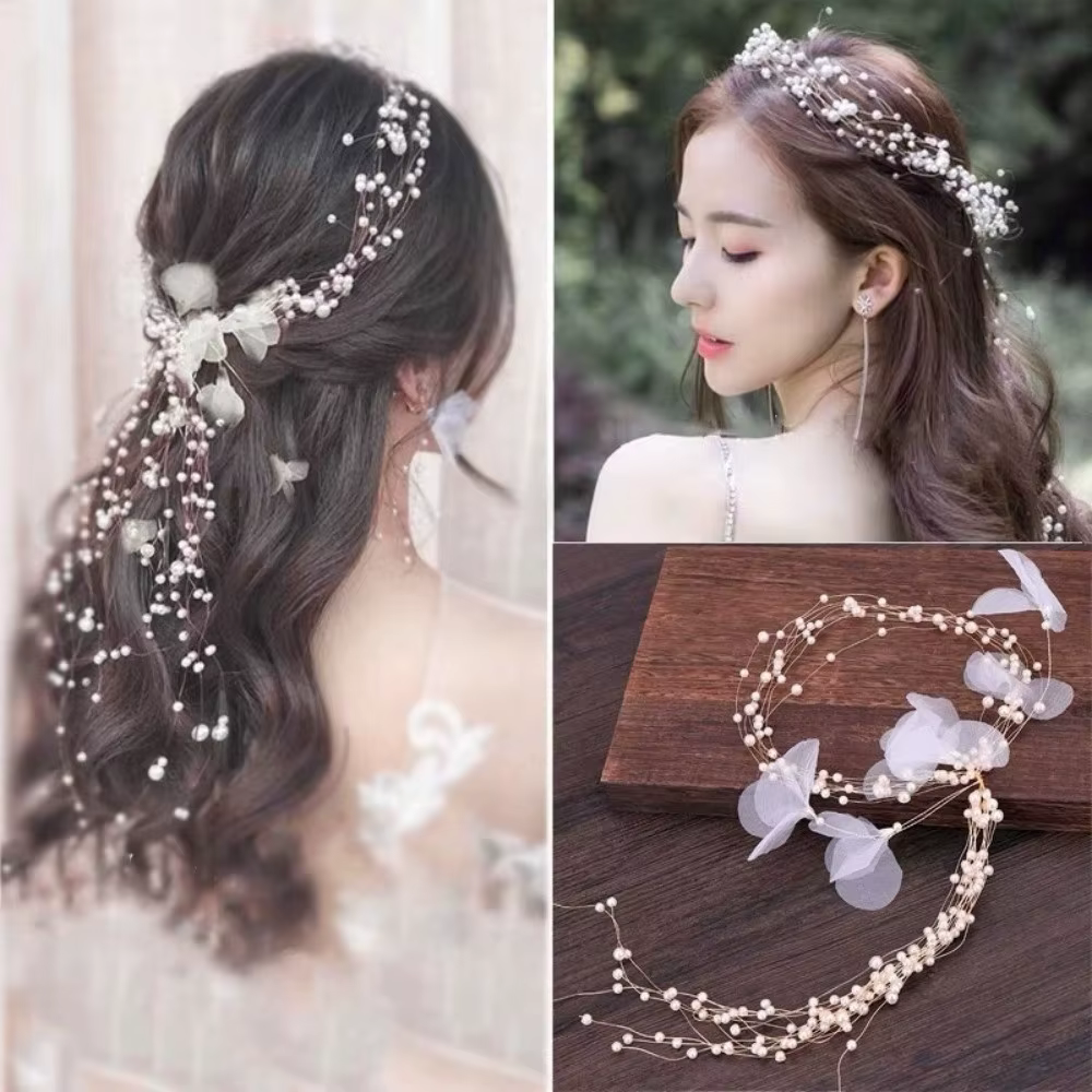 Élégante Coiffe Florale en Perles Faite à la Main, Coiffe de Mariée de Luxe, Accessoires de Cheveux Perlés en Imitation Perle pour Mariage